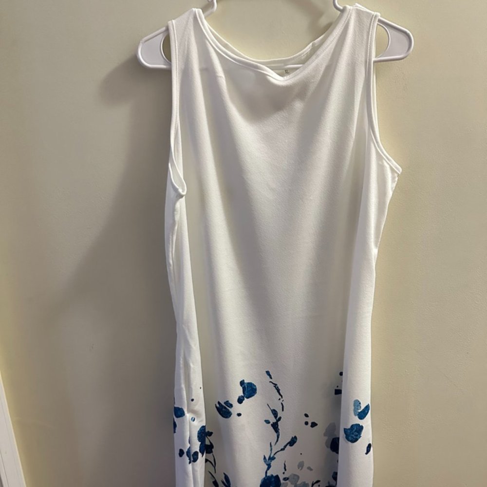 NWOT White dress with blue floral print